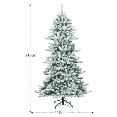 210 cm Künstlicher Schneebedeckter Bleistift Weihnachtsbaum mit Kiefernzapfen Grün + Weiß