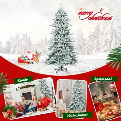 210 cm Künstlicher Schneebedeckter Bleistift Weihnachtsbaum mit Kiefernzapfen Grün + Weiß