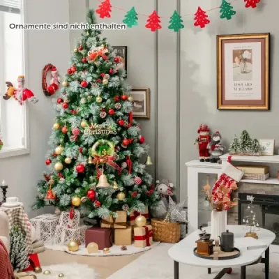 Ø125 x 215 cm Christbaum mit LED-Lichtern Weihnachtsbaum mit Beeren Grün + Weiß