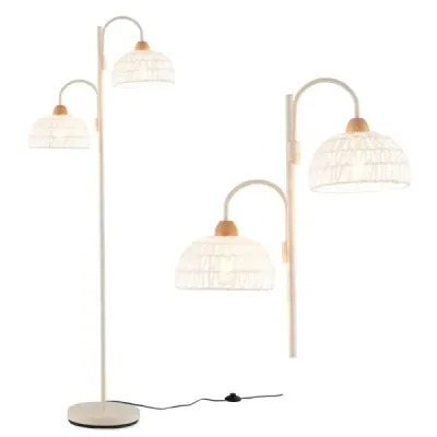 Stehlampe mit 2 Lichtern & Fußschalter 350° Drehbare Baumlampe Gewebten Lampenschirmen