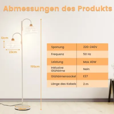 Stehlampe mit 2 Lichtern & Fußschalter 350° Drehbare Baumlampe Gewebten Lampenschirmen