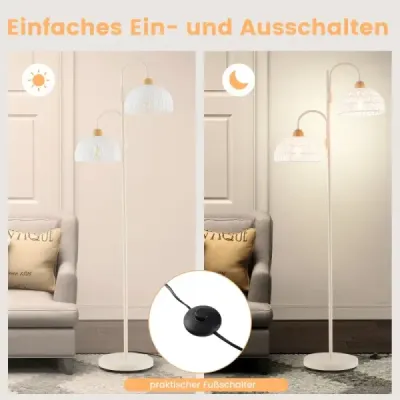 Stehlampe mit 2 Lichtern & Fußschalter 350° Drehbare Baumlampe Gewebten Lampenschirmen