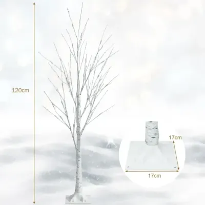 120 cm osvětlená umělá bříza se 48 teplými bílými LED světly bílá