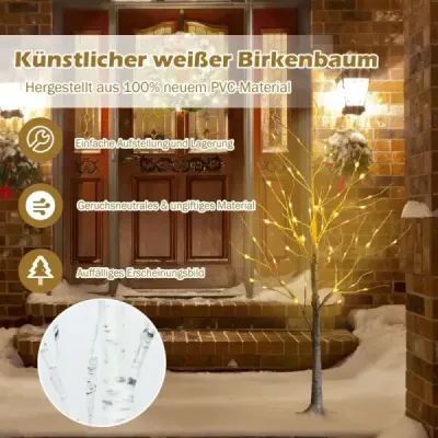 120 cm osvětlená umělá bříza se 48 teplými bílými LED světly bílá