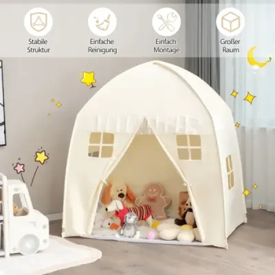 Dětský stan, velký princeznovský stan s přepravní taškou, protiskluzovou podložkou, zipem, béžový