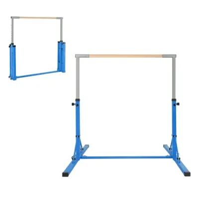 Skládací gymnastická hrazda pro děti, domácí fitness vybavení bez kývání, 136 x 172 x (90-150) cm, modrá