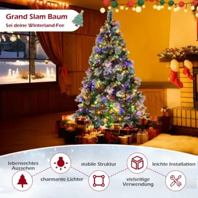 Ø110 x 185 cm Beleuchteter Weihnachtsbaum mit Kiefernnadeln Grün + Weiß