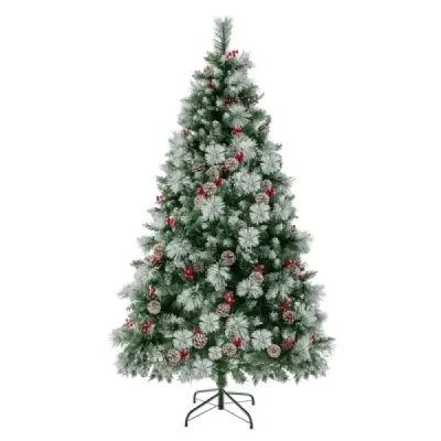 Ø110 x 185 cm Beleuchteter Weihnachtsbaum mit Kiefernnadeln Grün + Weiß