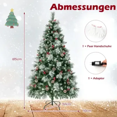 Ø110 x 185 cm Beleuchteter Weihnachtsbaum mit Kiefernnadeln Grün + Weiß
