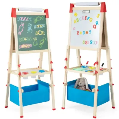 3 in 1 Kinder Doppelseitige Staffelei mit Magnetischer Tafel & Whiteboard Höhenverstellbar