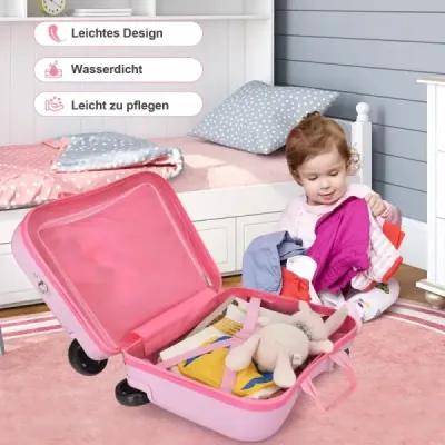 2tlg Kinderkoffer + Rucksack 47 cm Langer Aufsitzkoffer und 30 cm Breiter Rucksack Rosa Einhorn