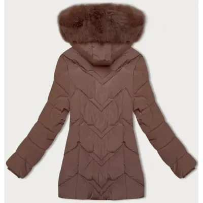 Kurtka zimowa damska plus size z kapturem S\'west czekoladowa (B8300-14)
