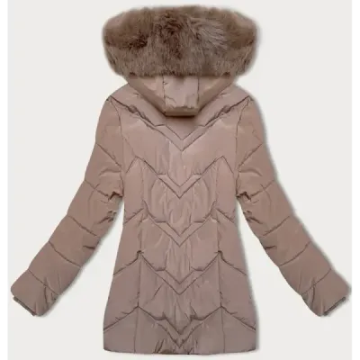 Kurtka zimowa damska plus size z kapturem S\'west kakao (B8300-48)