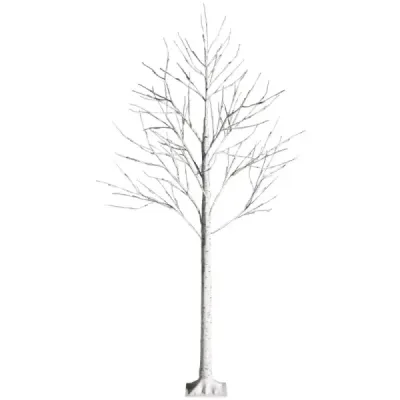 180 cm künstlicher Birkenbaum mit 48 warmweißen LED-Lichtern für Weihnachten Weiß