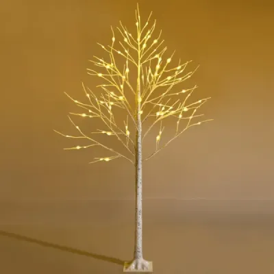 180 cm künstlicher Birkenbaum mit 48 warmweißen LED-Lichtern für Weihnachten Weiß