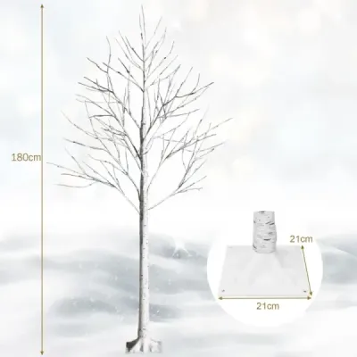180 cm künstlicher Birkenbaum mit 48 warmweißen LED-Lichtern für Weihnachten Weiß