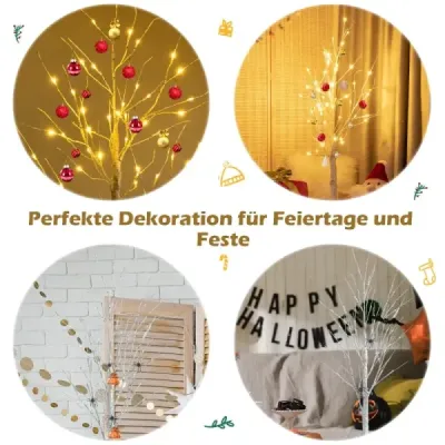 150 cm LED Lichterbaum Birkenbaum mit Warmweißen LED-Leuchten Weiß