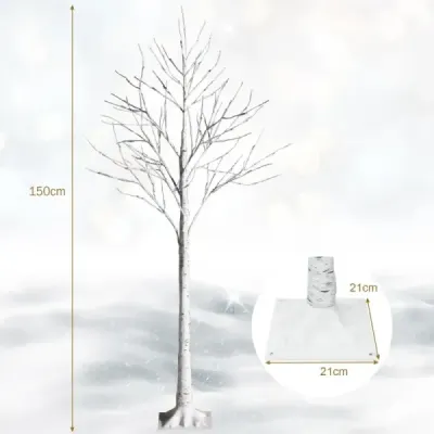 150 cm LED Lichterbaum Birkenbaum mit Warmweißen LED-Leuchten Weiß