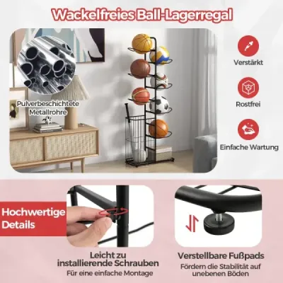 7-stufiger Ball Lagerregal mit Abnehmbaren Hängestangen & Augbewahrungskorb