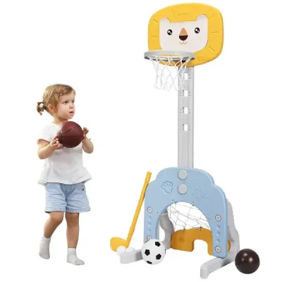 Sada basketbalových košů 3 v 1 Basketbalový koš s nastavitelnou výškou Lehká a stabilní basketbalová sada žlutá + modrá