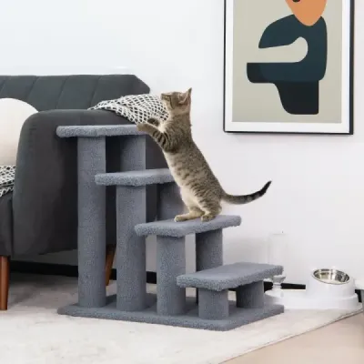 Tiertreppe Kletterbaum Katzentreppe für Katze bis 25 kg 61 x 41 x 60 cm Grau