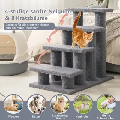 Tiertreppe Kletterbaum Katzentreppe für Katze bis 25 kg 61 x 41 x 60 cm Grau