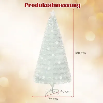 180 cm Künstlicher Weihnachtsbaum mit Bunten LED-Lichtern & Glasfaser & Sternspitze Weiß