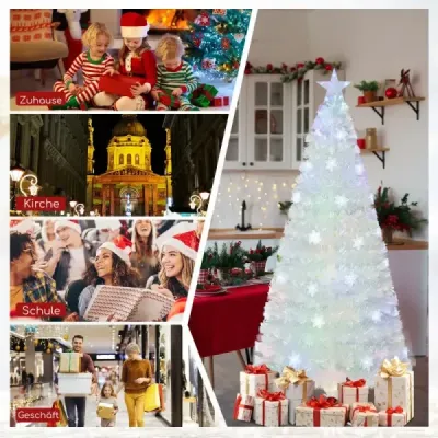 180 cm Künstlicher Weihnachtsbaum mit Bunten LED-Lichtern & Glasfaser & Sternspitze Weiß