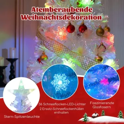 180 cm Künstlicher Weihnachtsbaum mit Bunten LED-Lichtern & Glasfaser & Sternspitze Weiß