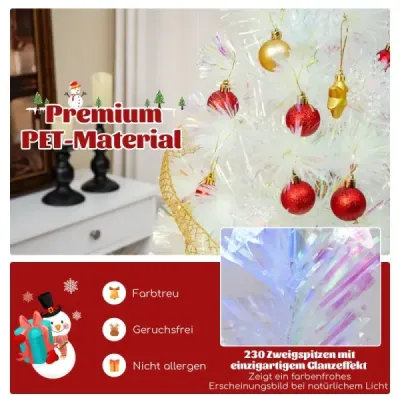 180 cm Künstlicher Weihnachtsbaum mit Bunten LED-Lichtern & Glasfaser & Sternspitze Weiß