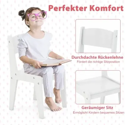 2 in 1 Kinder Schminktisch Set mit Hocker & LED-Lechten & Spiegel & Schublade Kosmetiktisch Weiß