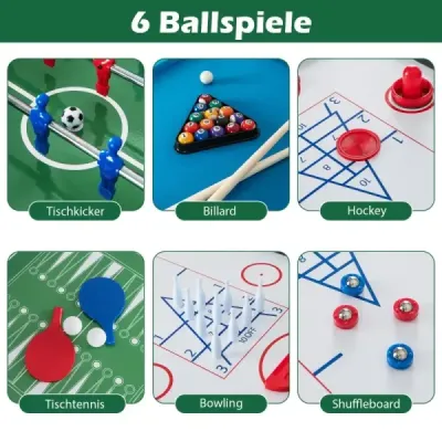 12 in 1 Spieltisch mit Tischfußball & Airhockey & Billard & Tischtennis & Schach & Bowling & Shuffleboard