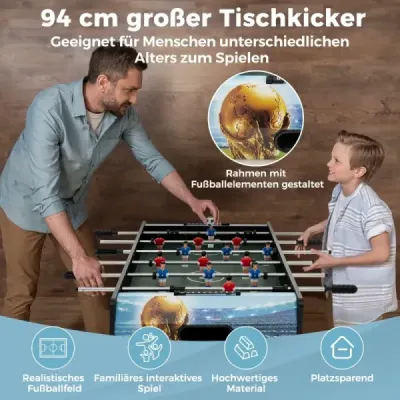 Stolní fotbálek 2 v 1 pro 14 hráčů, 2 míčky, počítadlo skóre a odnímatelné nohy.