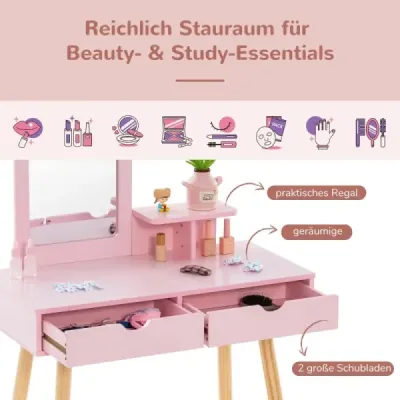 Kinder Schminktisch Set 2 in 1 Frisiertisch Schreibtisch & Hocker mit abnehmbarem Spiegel Rosa Kinder Schminktisch Set 2 in 1 Frisiertisch Schreibtisch & Hocker mit abnehmbarem Spiegel Rosa