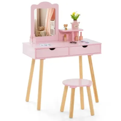 Kinder Schminktisch Set 2 in 1 Frisiertisch Schreibtisch & Hocker mit abnehmbarem Spiegel Rosa Kinder Schminktisch Set 2 in 1 Frisiertisch Schreibtisch & Hocker mit abnehmbarem Spiegel Rosa