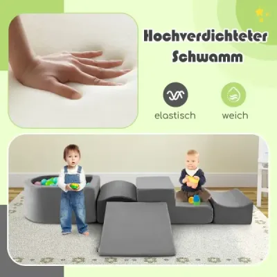 5dílná sada obřích pěnových stavebnic s kuličkovou jámou, velké hrací kostky, šedá
