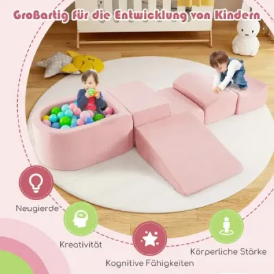 5dílná sada obřích pěnových stavebnic s kuličkovou jámou, velké hrací kostky, růžová