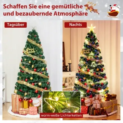180 cm Künstlicher Weihnachtsbaum aus Glasfaser mit Beleuchtung Tannenbaum