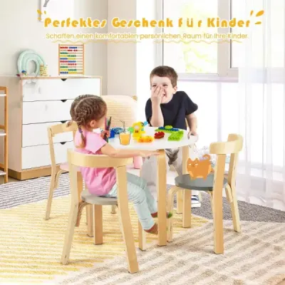 Dětský dřevěný stůl se 4 židlemi pro děti, sada dětského stolu a židlí s opěradlem, barevná
