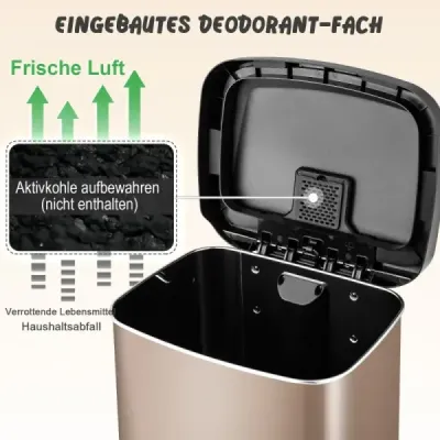 Kuchyňský odpadkový koš o objemu 50 l s měkkým zavíracím víkem a deodorizační přihrádkou na odpadkový koš Rose Gold