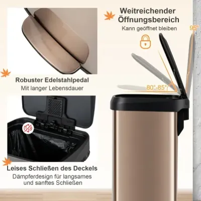 Kuchyňský odpadkový koš o objemu 50 l s měkkým zavíracím víkem a deodorizační přihrádkou na odpadkový koš Rose Gold