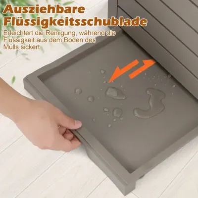 Odpadkový koš o objemu 118 l s víkem a výsuvným zásobníkem na kapaliny a rukojetí Vodotěsná hnědá