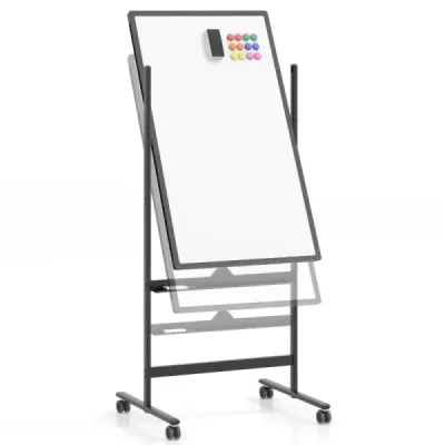 Oboustranná magnetická tabule 60 x 100 cm s kolečky, stojanem a zásobníkem na pera, černá