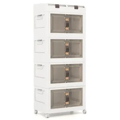 Balení 4 stohovacích boxů s víkem a kolečky a dvířky Skládací úložný box Plastový box 210L