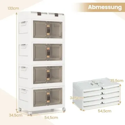 Balení 4 stohovacích boxů s víkem a kolečky a dvířky Skládací úložný box Plastový box 210L