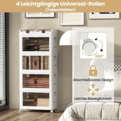 Balení 4 stohovacích boxů s víkem a kolečky a dvířky Skládací úložný box Plastový box 210L