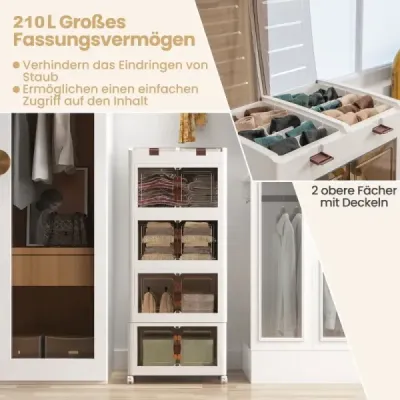 Balení 4 stohovacích boxů s víkem a kolečky a dvířky Skládací úložný box Plastový box 210L