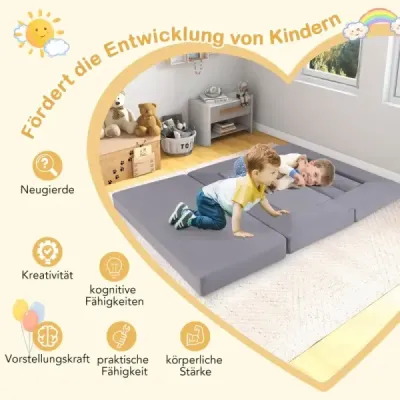 Modulares Kindersofa 9-teiliges Spielsofa aus Schaumstoff Bausteine mit bequemem Wildlederstoff Grau