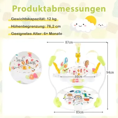 Dětské chodítko Baby Sky Jumperoo s nastavitelnou výškou a hračkami a hudební skříňkou žlutá