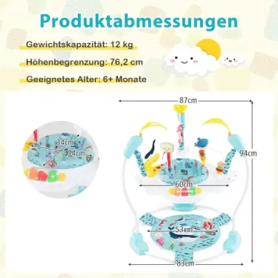 Dětské chodítko Baby Sky Jumperoo s nastavitelnou výškou a hračkami a hudebním boxem světle modré